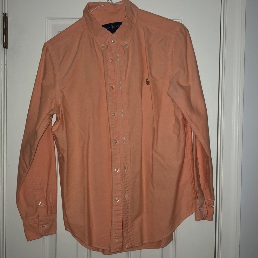 Boys long sleeve button down (salmon color)
